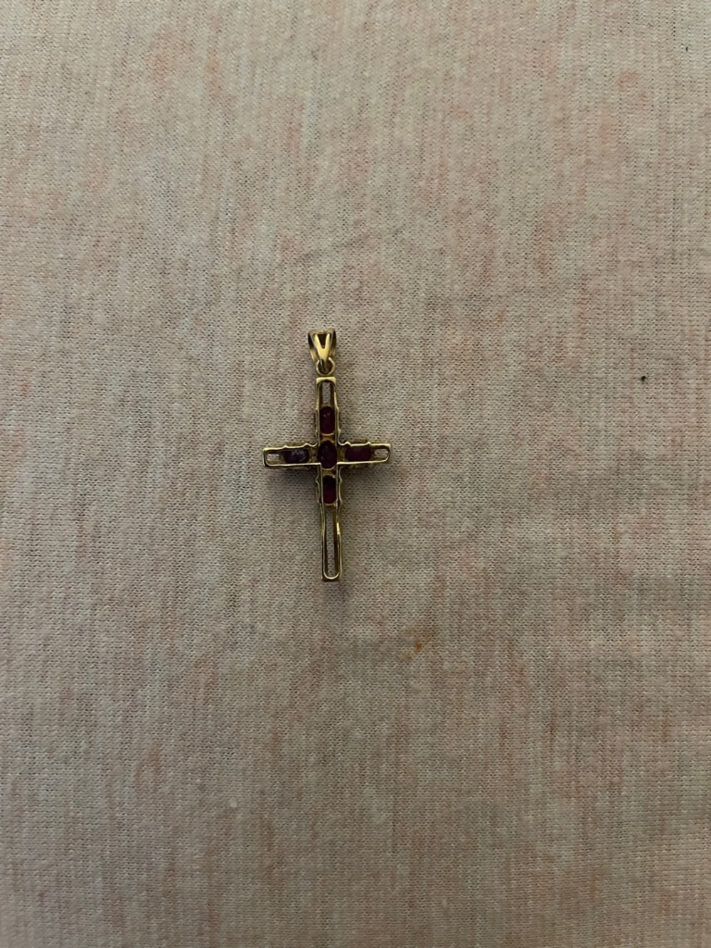 Gold Cross Pendant with Deep Red Gemstones - Picture 2 of 2